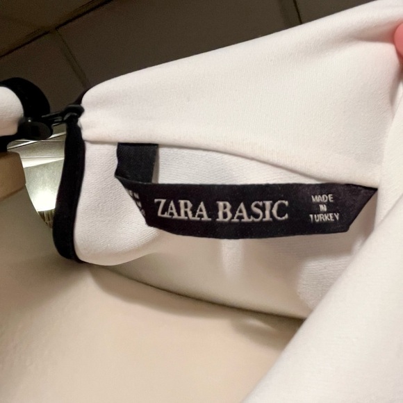 ZARA BASIC Cowl Neck Blouse Women's M Long Sleeve Ivory Black CAREER Preppy - Picture 7 of 7